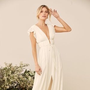 Lulus I'm All Yours Cream Ruffled Maxi Dress White - Size M